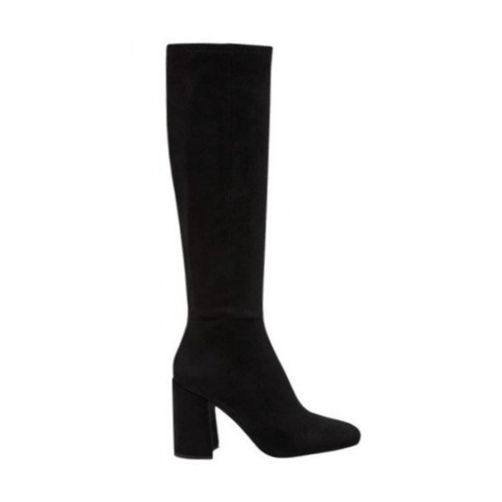 Steve Madden Seven Knee High Boot Black Suede Leather Block Heel 5